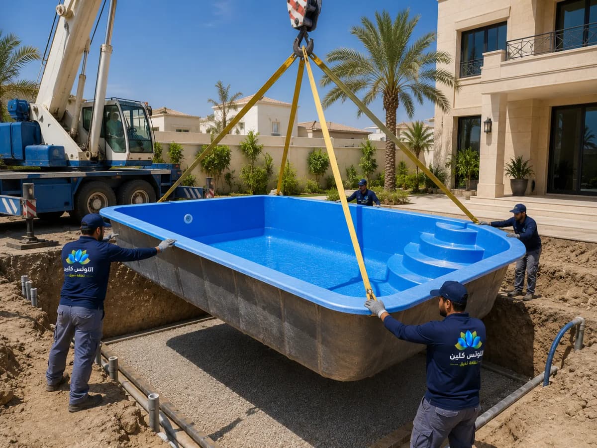 تركيب مسابح الفيبرجلاس والخرسانة في فلل جدة