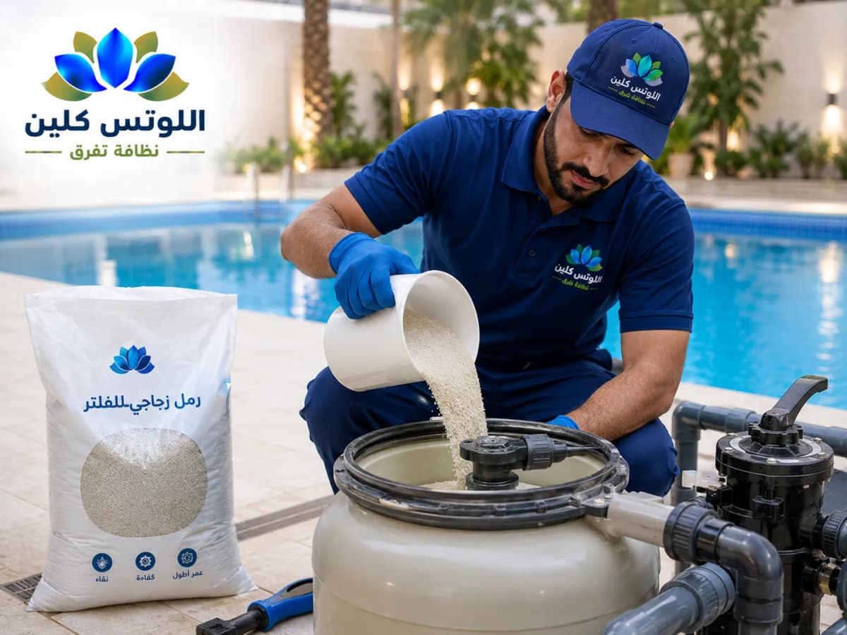 تغيير وصيانة رمل فلتر المسبح الزجاجي بجدة