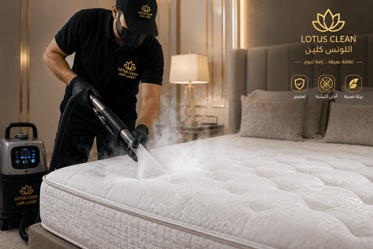 تنظيف مراتب بالبخار للقضاء على البكتيريا والجراثيم