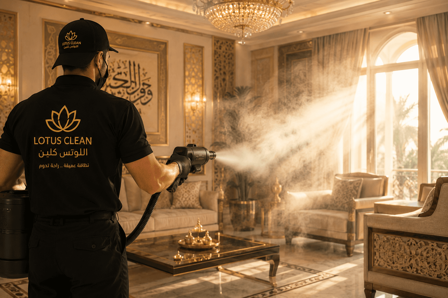 تعقيم بالبخار رذاذ ناعم داخل المنزل