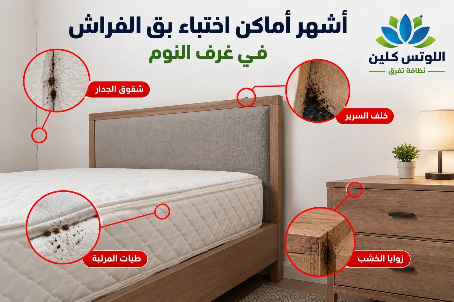 خريطة توضيحية لأماكن اختباء بق الفراش في غرفة النوم